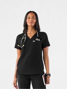 Figs Catarina One-Pocket Scrub Top Black Small